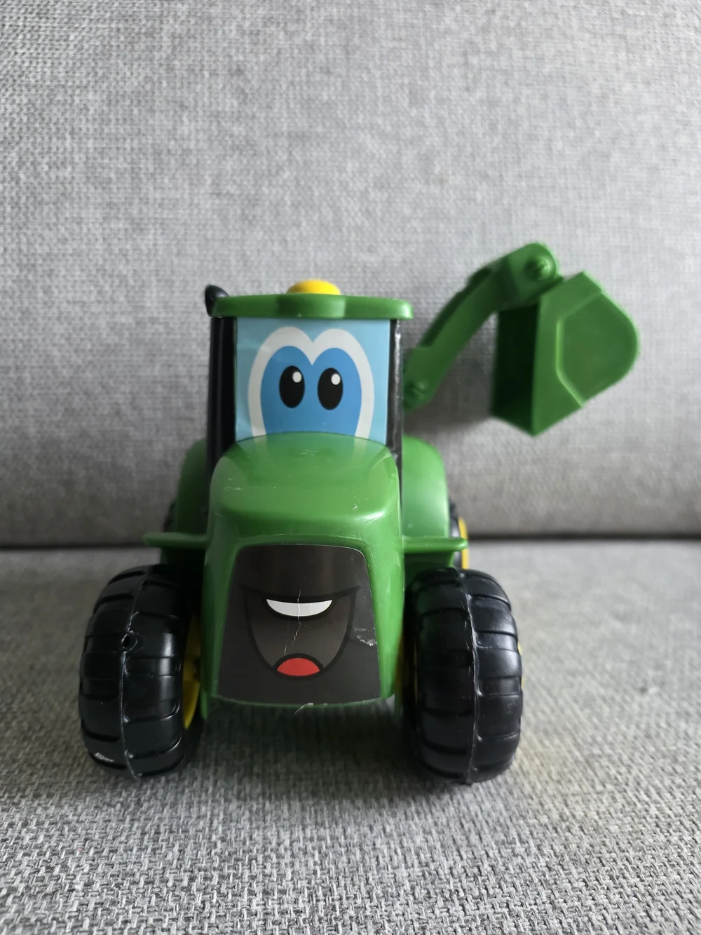 John Deere Green Smiling Excavator Toy with Black Wheels